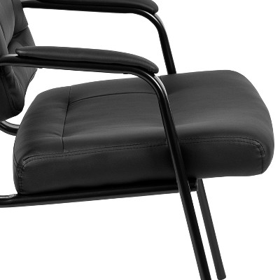Black Leather Mid-Back Executive Reception Chair with Metal Frame