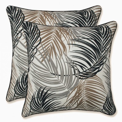 18.5" 2pk Setra Stone Throw Pillows Black - Pillow Perfect: Weather-Resistant Outdoor Cushions, Botanical Pattern