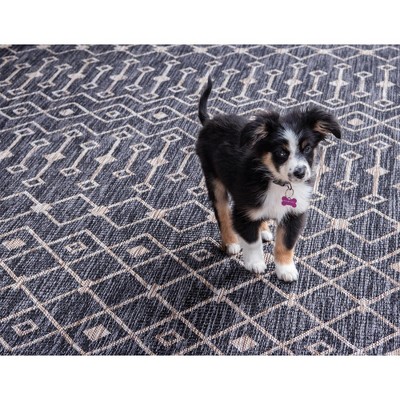 Charcoal Gray Trellis Rectangular 4' x 6' Washable Outdoor Rug