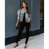 Coolmee Women's Denim Jean Jacket Button Down Distressed Leopard Washed Long Sleeve Ripped Jean Coat - 3 of 4