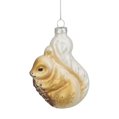 Northlight 3.75" Brown and White Glass Squirrel with Nut Christmas Ornament