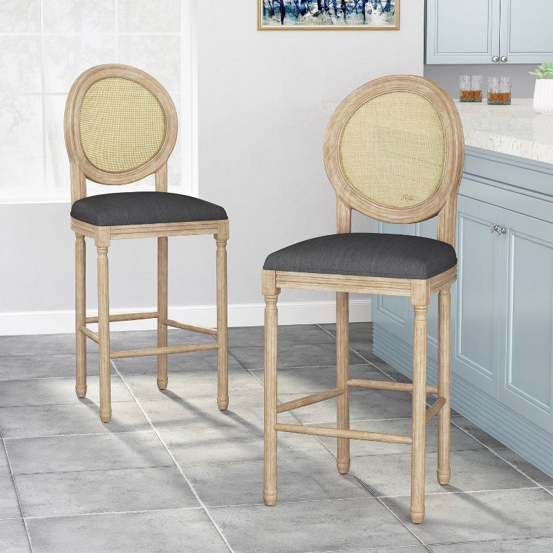 2pc Epworth French Country Wooden Barstools with Upholstered Seating - Christopher Knight Home, 3 of 8