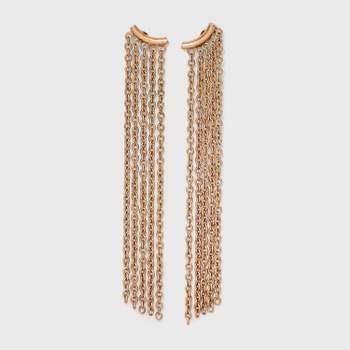 Curved Bar Chain Fringe Cubic Zirconia Drop Earrings - Universal Thread™ Gold