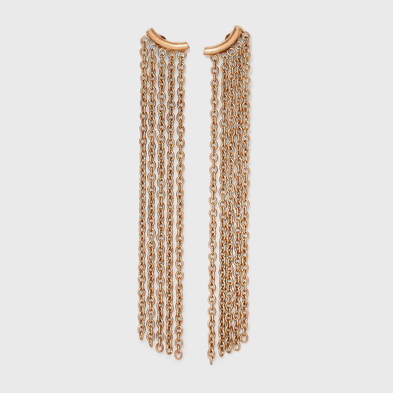 Curved Bar Chain Fringe Cubic Zirconia Drop Earrings - Universal Thread&#8482; Gold, 1 of 4