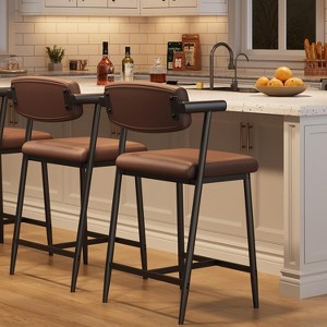 Counter Height Bar Stools Set of 2 With Arms,26" Upholstered Bar Stools With Back, Wider Seat, Modern Bar Stools Set - 1 of 4