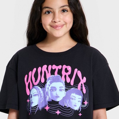 KPop Demon Hunters Girls' KPop Demon Hunters Huntrix Short Sleeve Oversized Graphic T-Shirt - Black M — фото 2