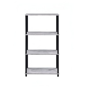HomeRoots 44" Antiqued White And Black Distressed Metal and Wood Four Tier Etagere Bookcase - 1 of 4