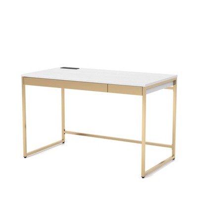 Paylen 2 Drawer Desk with USB Port White/Copper - miBasics