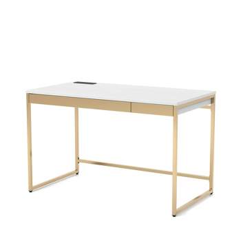 Paylen 2 Drawer Desk with USB Port White/Copper - miBasics