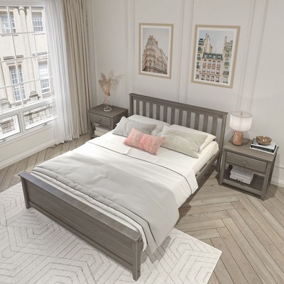 Clay Pine Wood Queen Bed Frame with Slatted Headboard