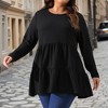 Women's Plus Size Casual Knit Babydoll Long Sleeve Peplum Blouse - Agnes Orinda - 2 of 4