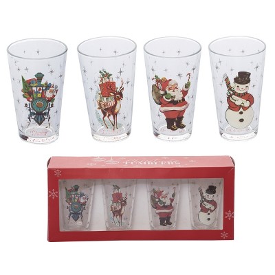 Transpac Glass 16.7 in. Multicolor Christmas Tumblers Set of 4