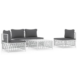 vidaXL Patio Furniture Set 5 Piece Outdoor Garden Loveseat with Cushions Steel - White - 1 of 4