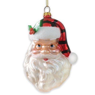 Cheerful Santa Head Sparkling Glass Christmas Ornament| OrnamentallyYou