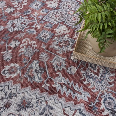 Brick Ivory Floral Medallion 4' x 6' Washable Rug