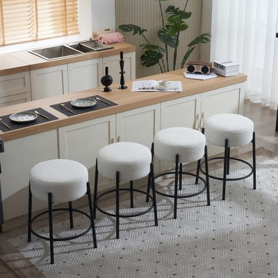 HOMLUX 24" Round Bar Stool Set of 2 Counter Height Kitchen Dining Chairs White/Black