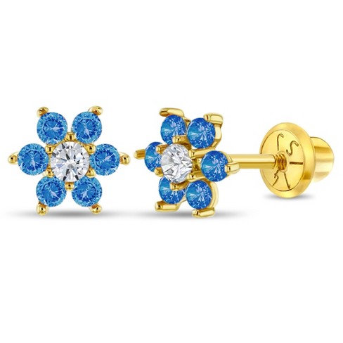 Girls' Flower Cluster Screw Back 14k Gold Earrings - Aqua Blue - In Season  Jewelry