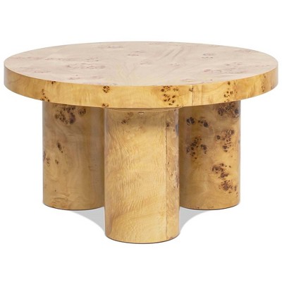Nebula 28" Round Burl Wood Coffee Table with Pillar Legs