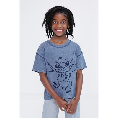 Disney Lilo & Stitch Big Girls Drop Shoulder T-Shirt Blue Gray Heart 10-12 — фото 5