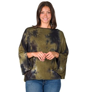 24seven Comfort Apparel Green Tie Dye Batwing Sleeve Relaxed Fit Top - 1 of 4