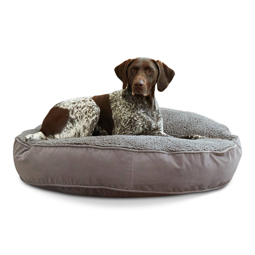 Kensington Garden Scout Deluxe Cozy High Pile Fleece Round Pillow Dog Bed - Gray - M: Removable Cover, Indoor Use, Large Breed