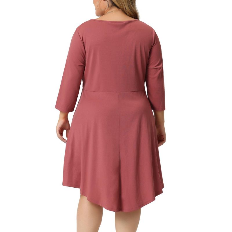 Agnes Orinda Women's Plus Size V Neck 3/4 Sleeve Casual Swing Loose A-Line Dresses, 4 of 6