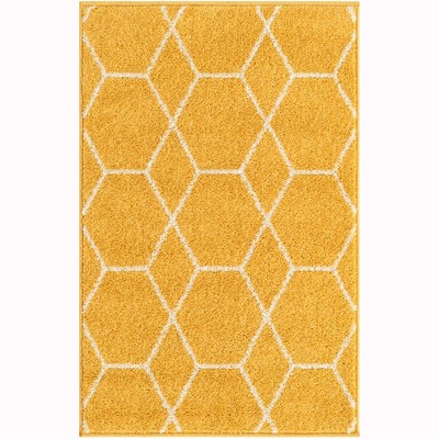 Yellow and Ivory Geometric Trellis Indoor Area Rug