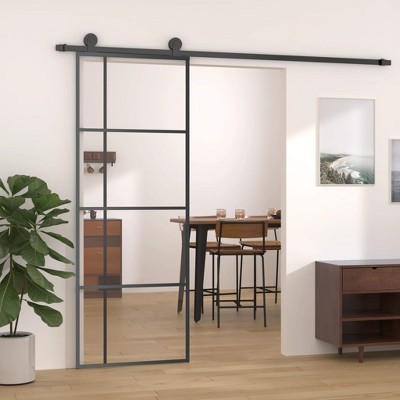 VidaXL Sliding Door ESG Glass and Aluminum 29.9"x80.7" Black