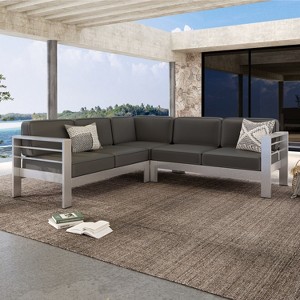 Christopher Knight Home Beatrice Patio Modem V-Shaped Aluminum 5-Seater Sectional Sofa Set with Thick Cushions - 1 of 4