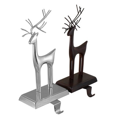 Set of 2 Bronze and Silver Reindeer Stocking Holders