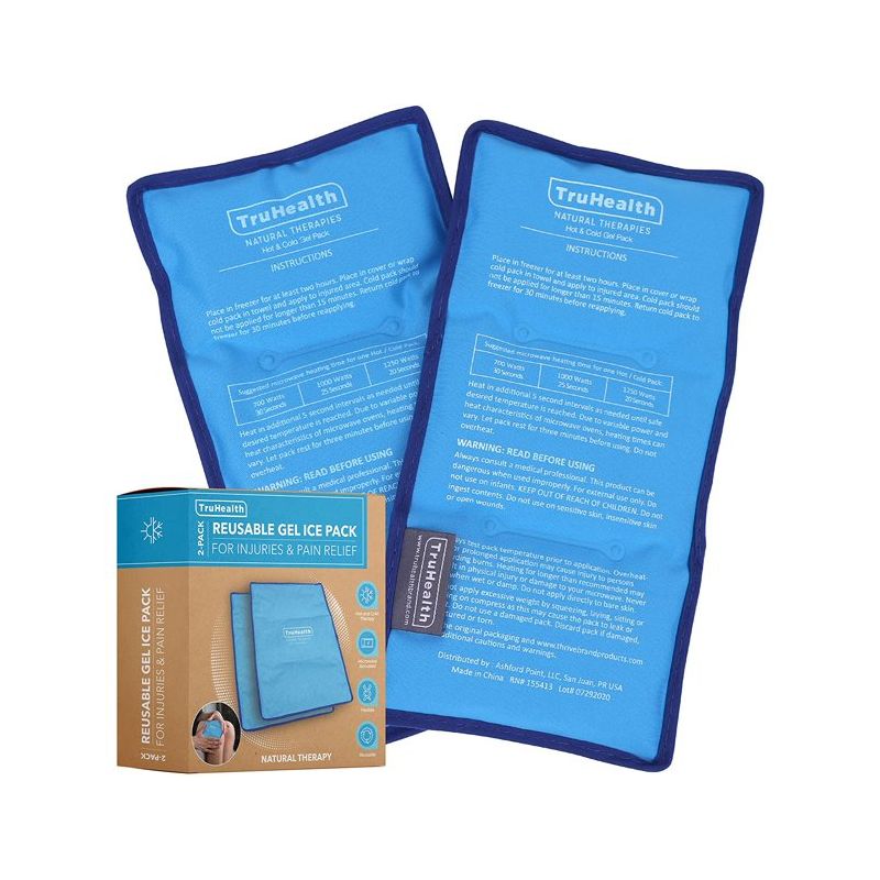 TruHealth 2 Pack Large Reusable Gel Ice Pack - For Hot & Cold Muscle Therapy, Blue, 1 of 5