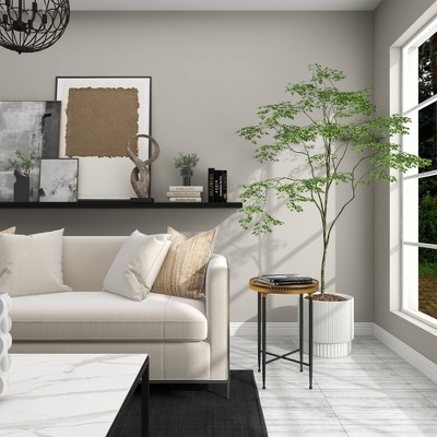 Black Round Metal and Stone Accent Table with Graduated Legs