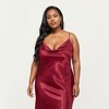 Anna-Kaci Lounge Women's PLus Size Satin Midi Slip Dress with Draped Neckline and Smooth Glossy Fabric - 3 of 4