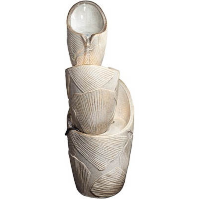 Ivory Trio Urn LED Cascading Rustic Outdoor Fountain