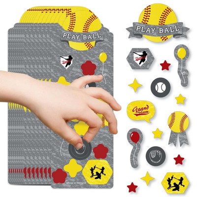 Big Dot of Happiness Grand Slam - Fastpitch Softball - Birthday Party Favor Kids Stickers - 16 Sheets - 256 Stickers