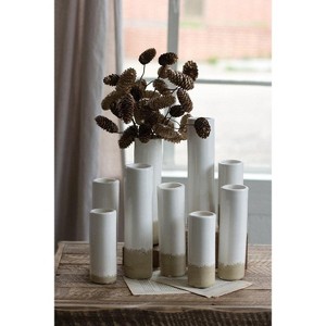 White Ceramic Cylinder Bud Vases – Glazed Decorative Display, Set of Nine by Kalalou - 1 of 3