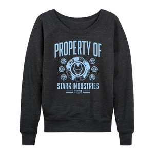Women's - Marvel - Iron Man Property Of Stark Industries Lightweight French Terry Wide Neck Long Sleeve Shirt - 1 of 4