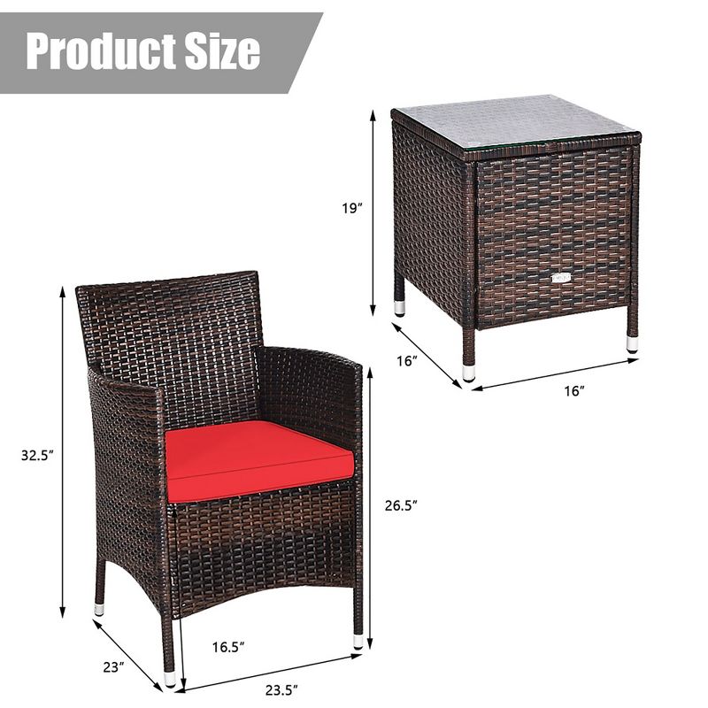 Costway Outdoor 3 PCS PE Rattan Wicker Furniture Sets Chairs  Coffee Table Garden, 5 of 15
