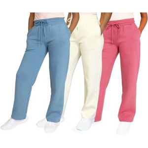 Blue Ice Women's Heavyweight Wide Leg Loose Fit Fleece Sweatpants-3 Pack - 1 of 2