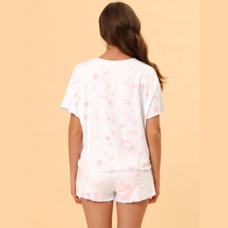 cheibear Women's Tie Dye Short Sleeves Sleepshirt with Shorts Lounge Pajama Set, 3 of 6