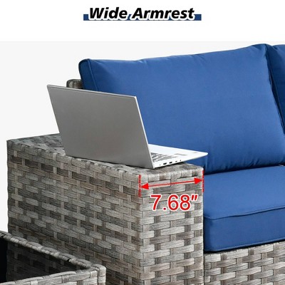 Marlton 13-Piece Gray Wicker Outdoor Sofa Set with Fire Pit