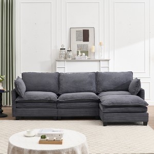 Modular Velvet Sofa, U-Shaped 3-Seater Couch with Ottoman & 2 Lumbar Pillows, Deep Seat Upholstered Sectional for Living Room - 1 of 4
