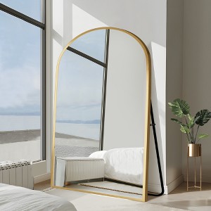 Spassway Arched Metal Full Mirror with Bracket Decorative Freestanding Mirror Accent Wall Mirror for Living Room Bedroom - 1 of 4