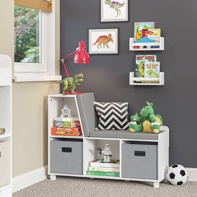 Kids&#39; Book Nook Bench with Cubbies and 2 Bonus 10&#39;&#39; Floating Wall Bookshelves White - RiverRidge, 3 of 14