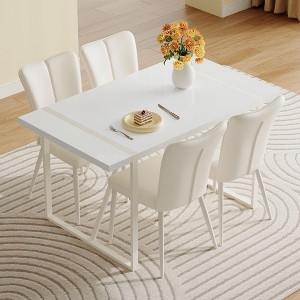 NicBex Dining Table Set for 4 Kitchen Table Cream-Style White MDF Dining Table Set with 4 Armless Chairs for Small Places - 1 of 4