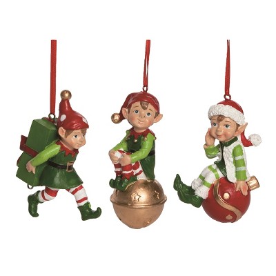 Transpac Resin Jolly Elf Ornament Set of 3 Christmas Home Decorations