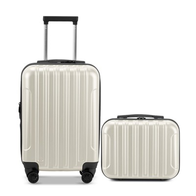 Hynes Eagle 2 Piece Luggage Set, 20" Carry-On Expandble Luggage Hardside Suitcase, 14" Mini Cosmetic Cases Beige