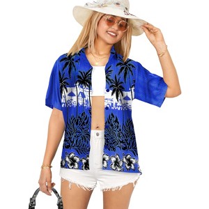 LA LEELA Women's Vacation Beach Button Down Short Sleeve Boyfriend Shirt Summer Hawaiian Shirts Tops For Women - 1 of 4
