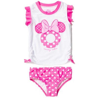 Disney Minnie Mouse Infant Baby Girls Tankini UPF 50+ Top Bikini Bottom Swim Set Polka Dots White 12 Months