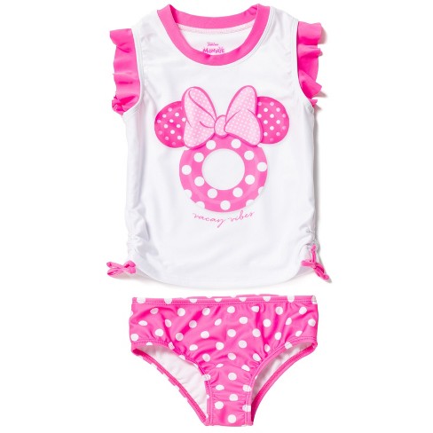 Disney Minnie Mouse Infant Baby Girls Tankini Upf 50 Top Bikini Bottom Swim Set Polka Dots White 12 Months Target